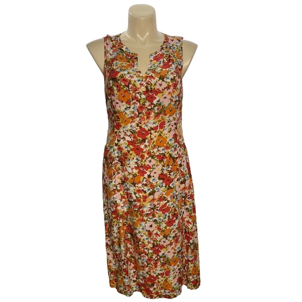 J Jill 14 Shift Dress Midi Pockets Heirloom Floral Cottage Core Multi-Watercolor
